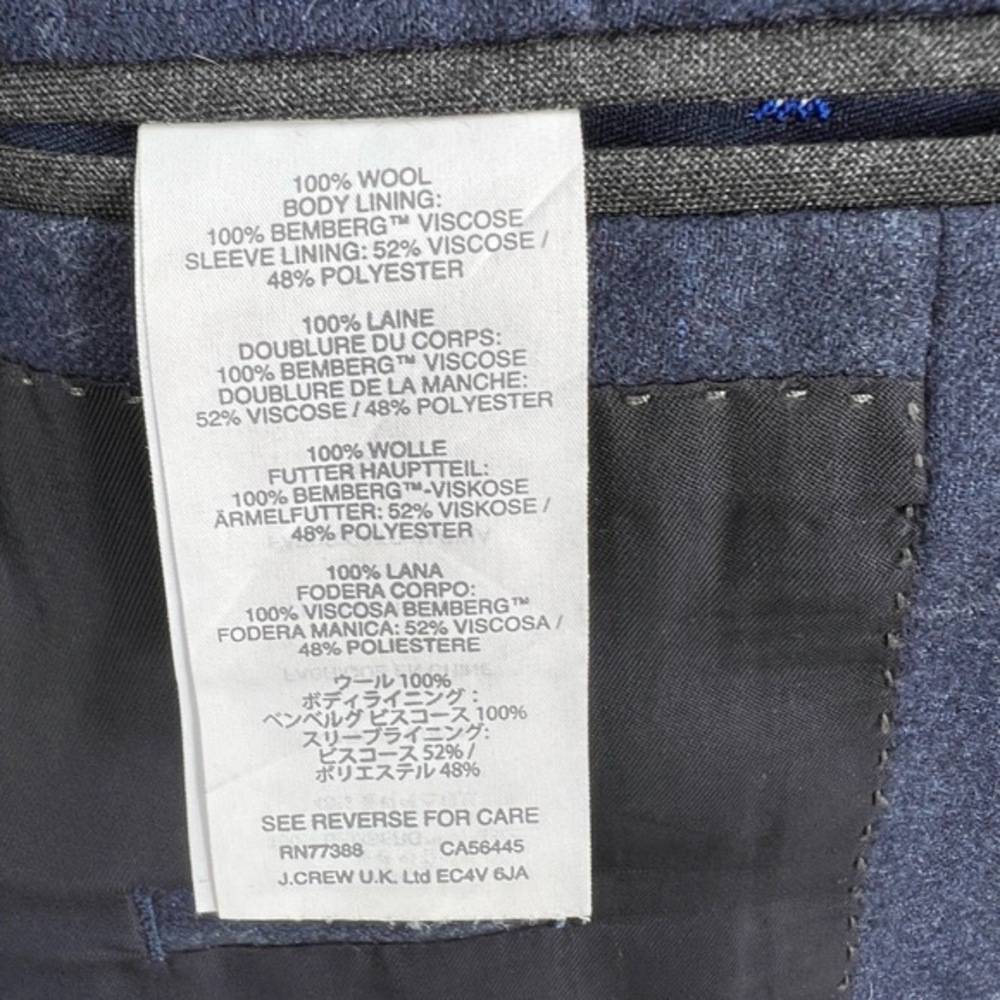 J.Crew Ludlow Suit Jacket Italian Wool Blue Windowpane Pattern 2 Button Mens 38R - Picture 8 of 8